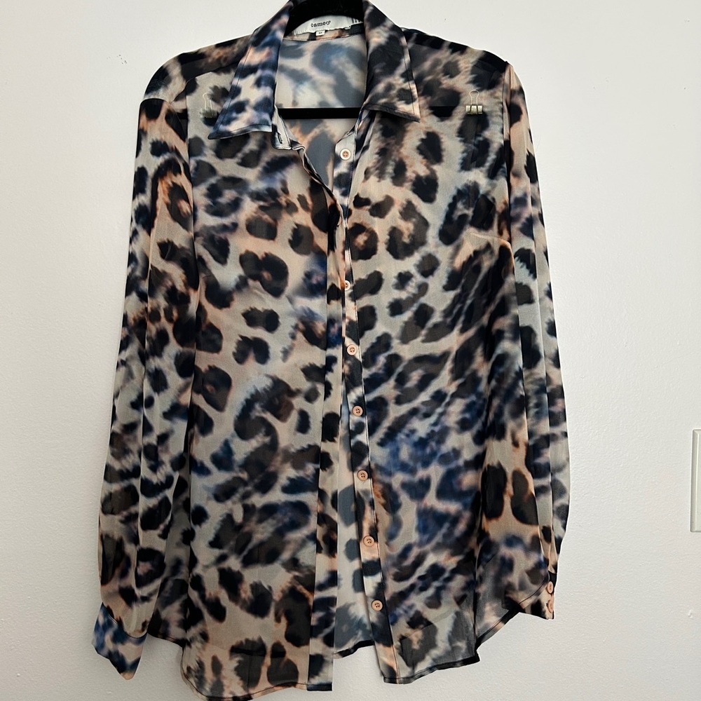 Cameo Tan and Black Notched Collar Button Down Shirt